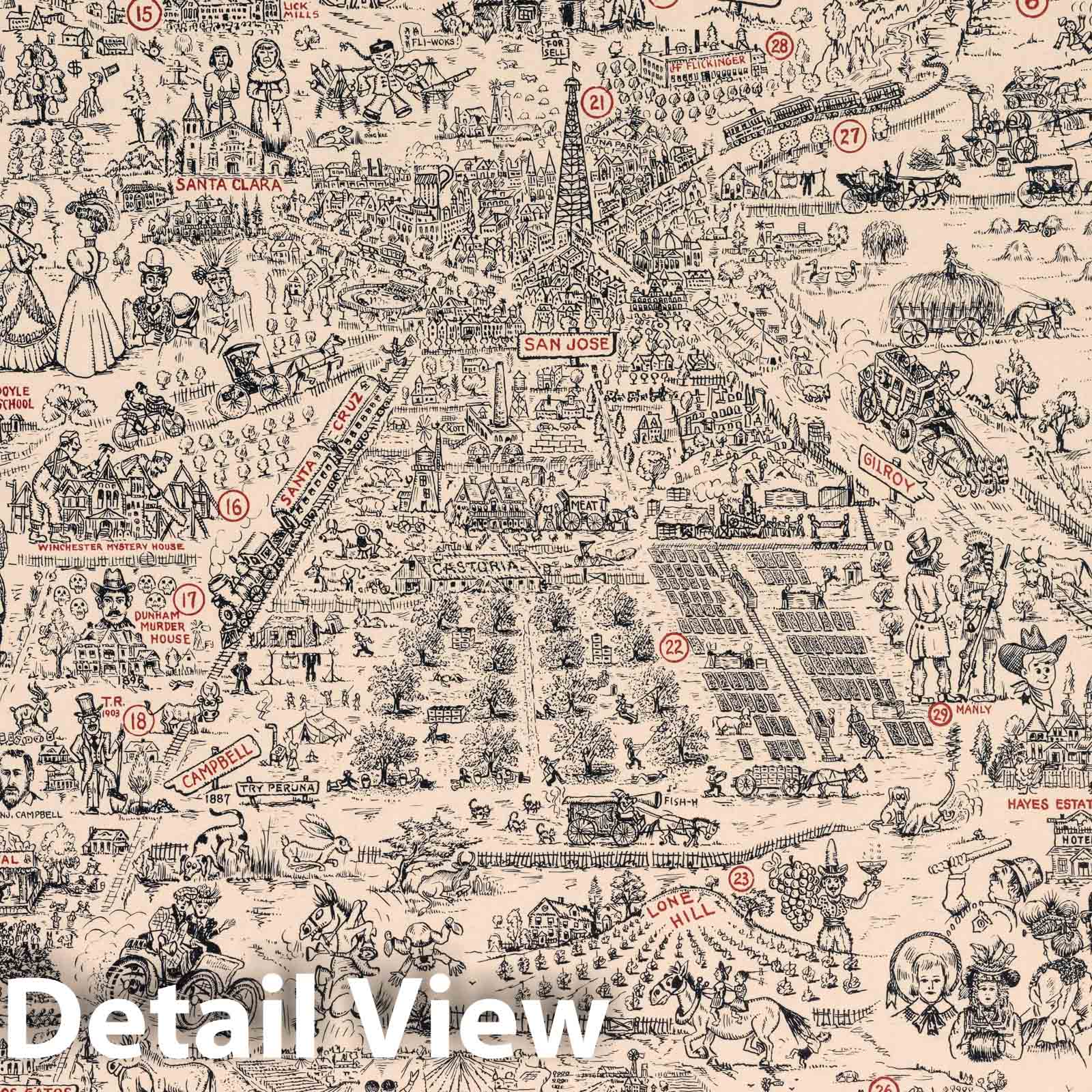 Historic Map : Cartoon Pen & Inklings of the Old Santa Clara Valley. 1962 - Vintage Wall Art