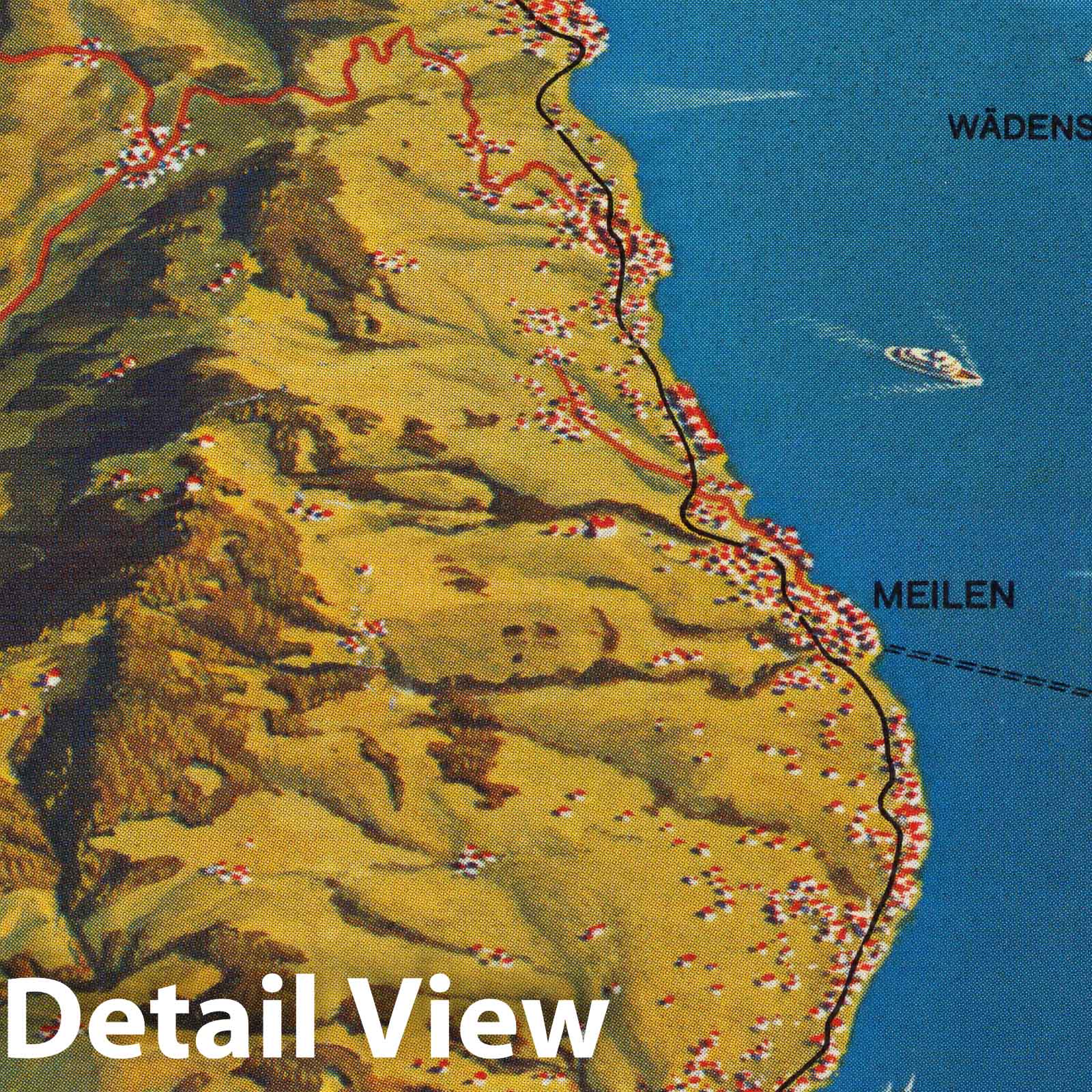 Historic Map - Lake of Zurich, Switzerland. 1935 - Vintage Wall Art