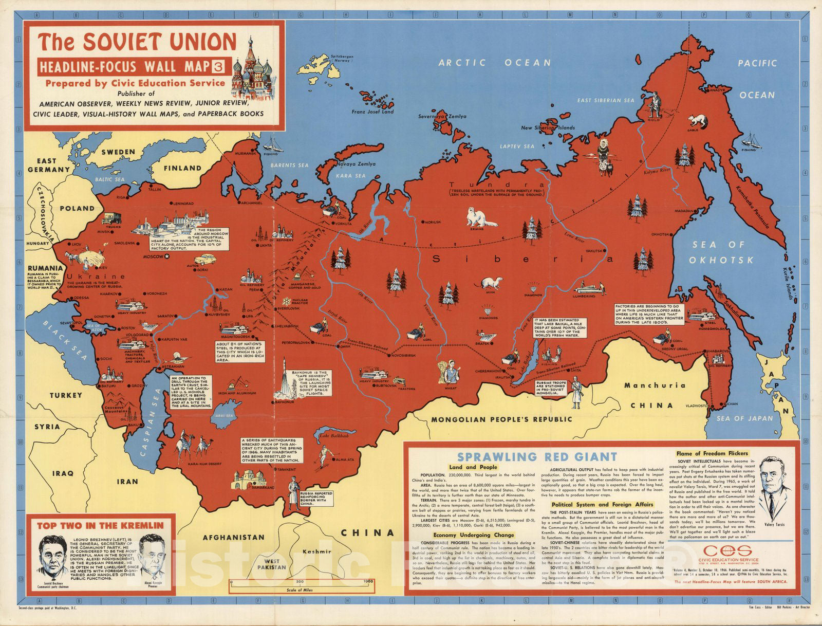 Historic Map : The Soviet Union. Headline-Focus Wall Map 3. Sprawling Red Giant, 1966 - Vintage Wall Art