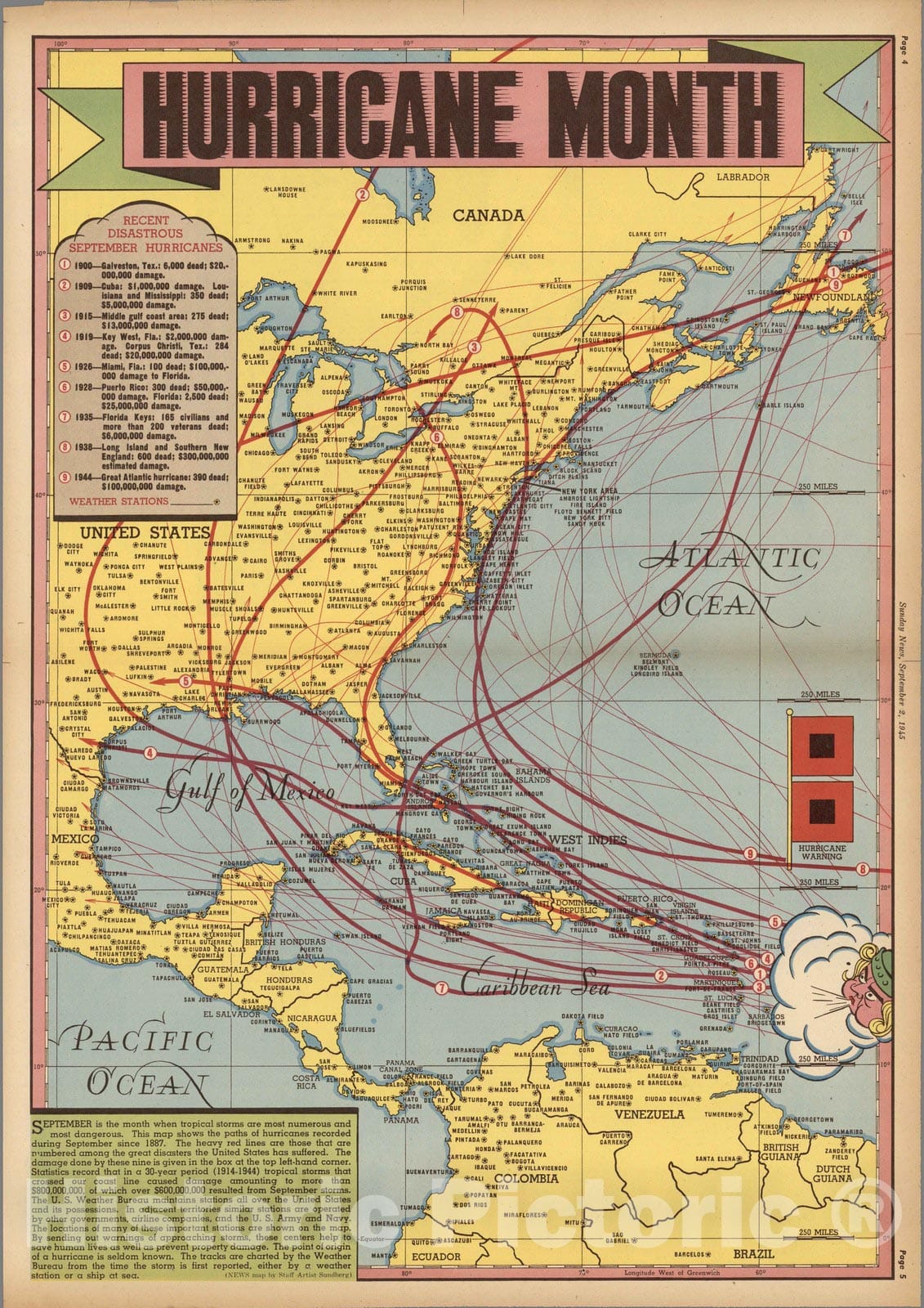 Atlantic - Pictorial Map, 1945 - Historical Map Print