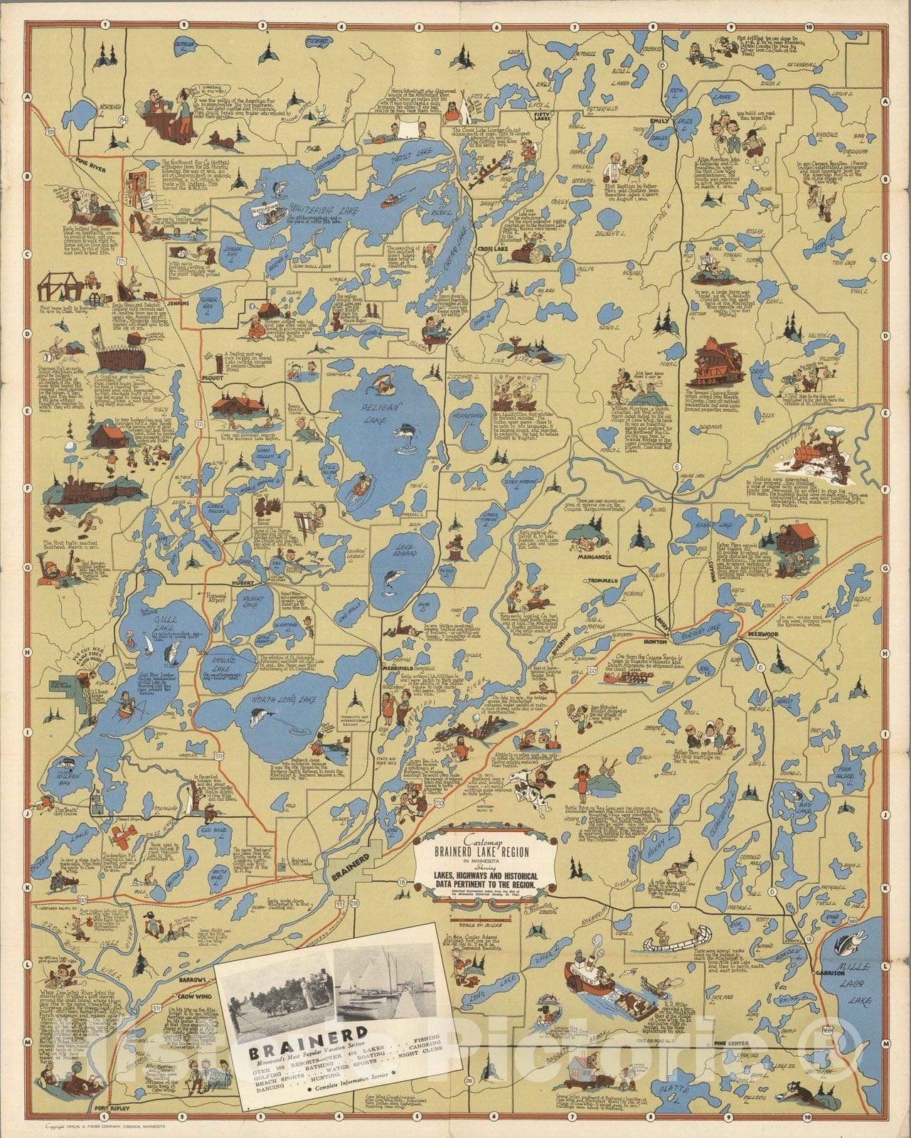 Brainerd Lake Region, Minnesota - Pictorial Map, 1940