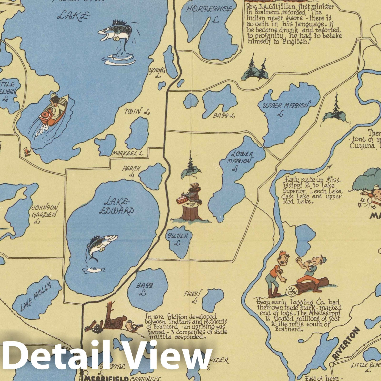 Brainerd Lake Region, Minnesota - Pictorial Map, 1940