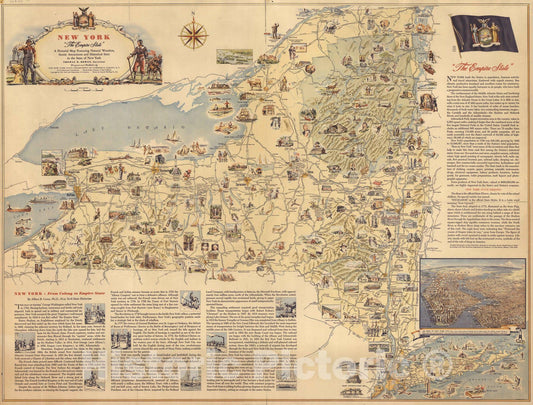 Historic Wall Map : New York,The Empire State. A Pictorial Map, 1946 - Vintage Wall Art