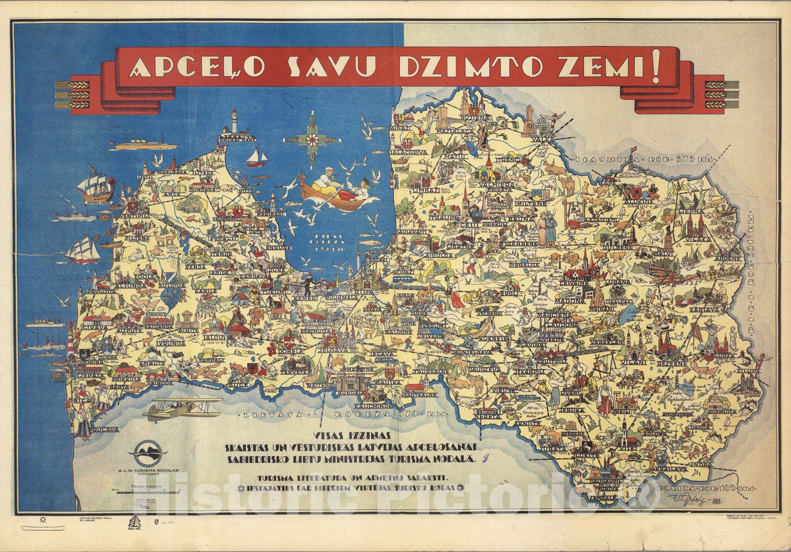 Latvia - Pictorial Map, 1938 - Historical Map Reproduction