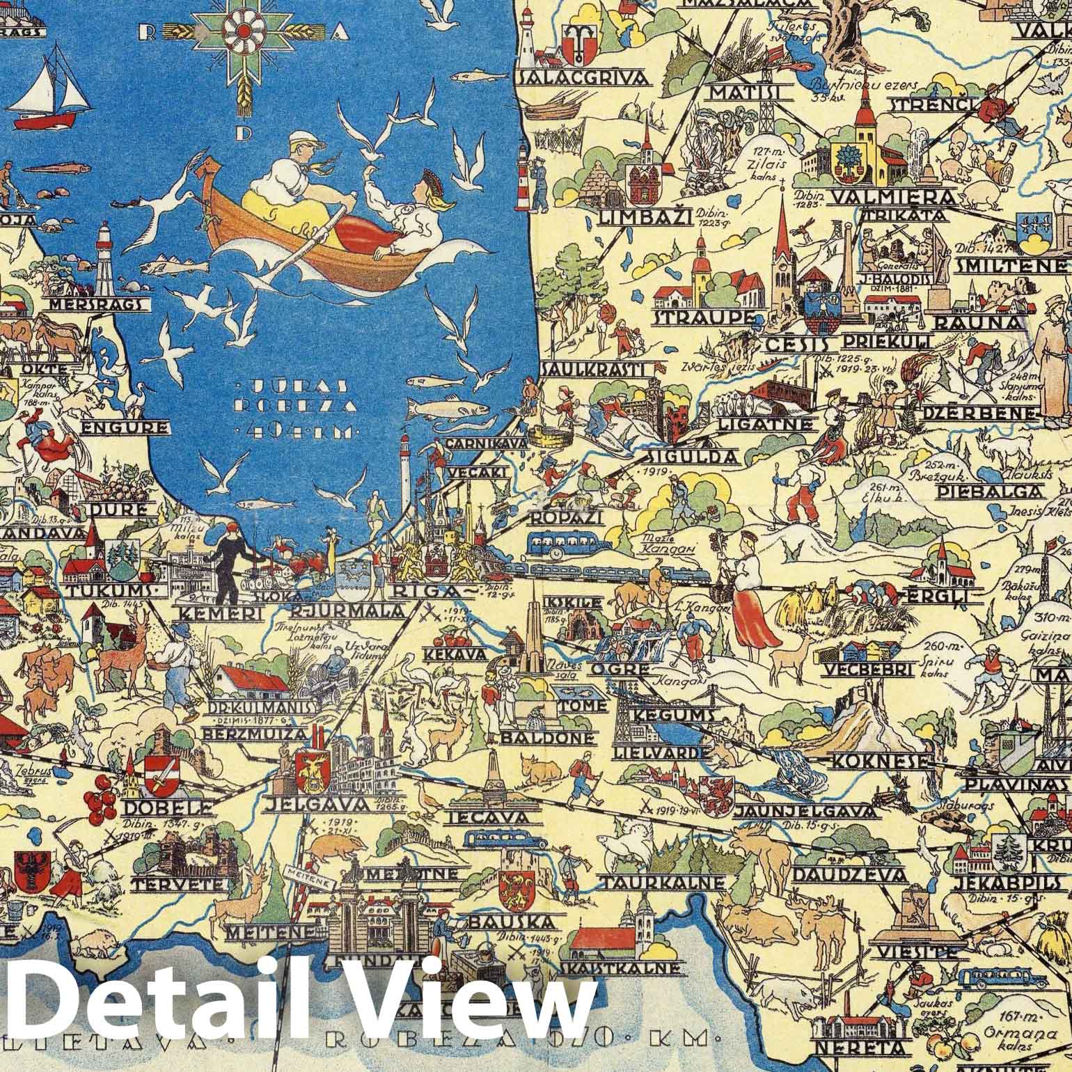 Latvia - Pictorial Map, 1938 - Historical Map Reproduction