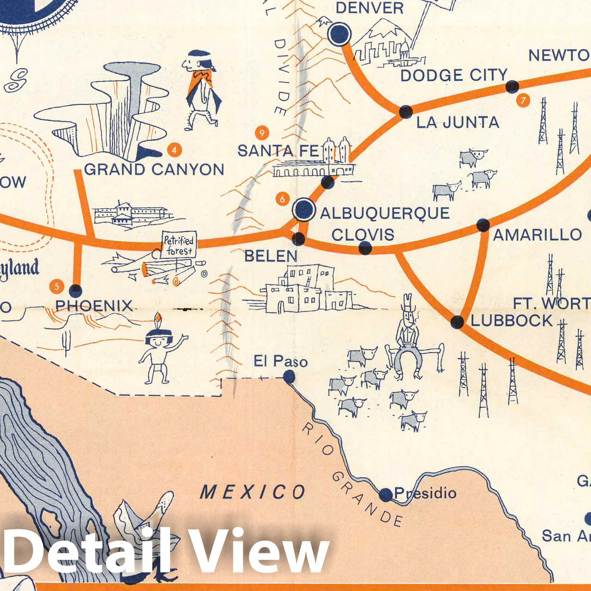 Santa Fe Railroad - Pictorial Map, 1958