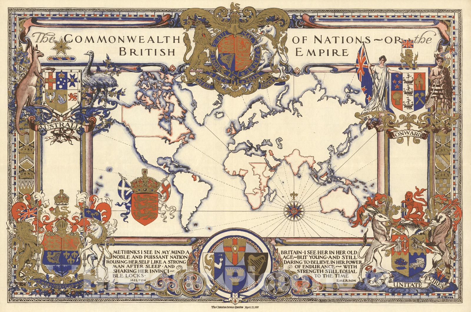Historic Map : Commonwealth of Nations - or the British Empire. 1937 - Vintage Wall Art