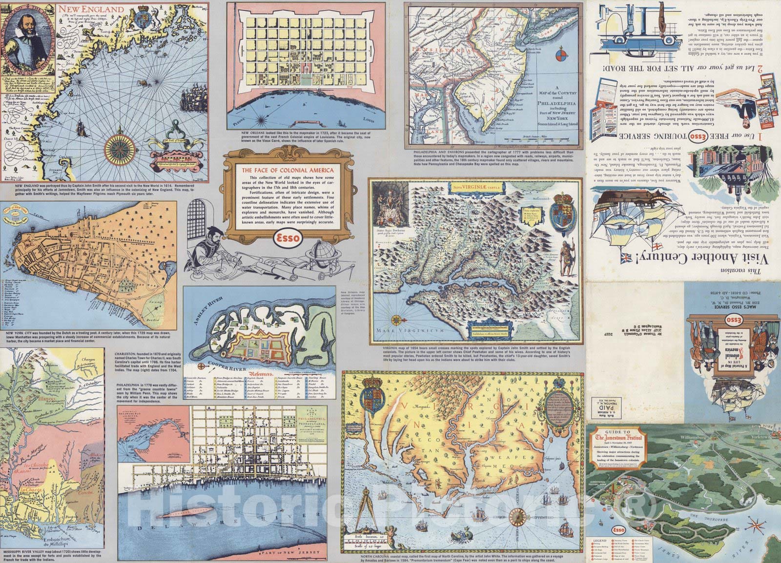 Historic Map : The Face of Colonial America. Esso. 1957 - Vintage Wall Art