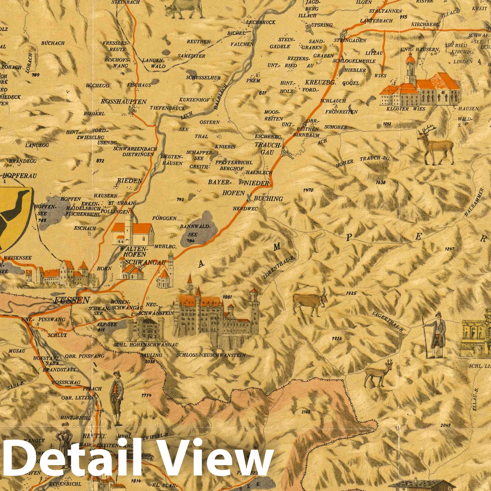 Upper Bavaria, Western Part - Pictorial Map, 1924