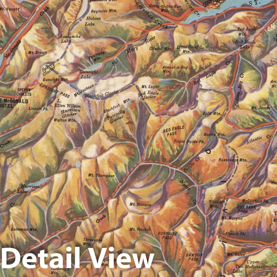 Glacier National Park, Montana and Waterton Lakes Park, Alberta - Railroad Map, 1925