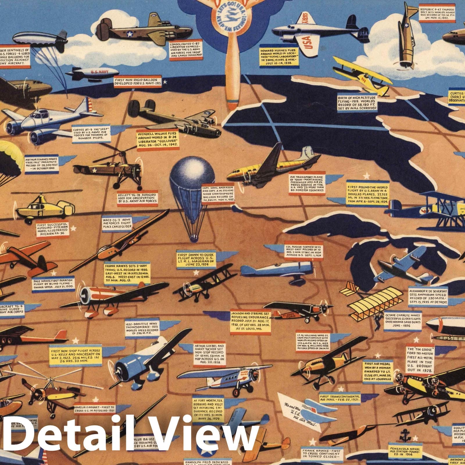 United States - World Airline Routes, 1943 - Pictorial Aviation Map