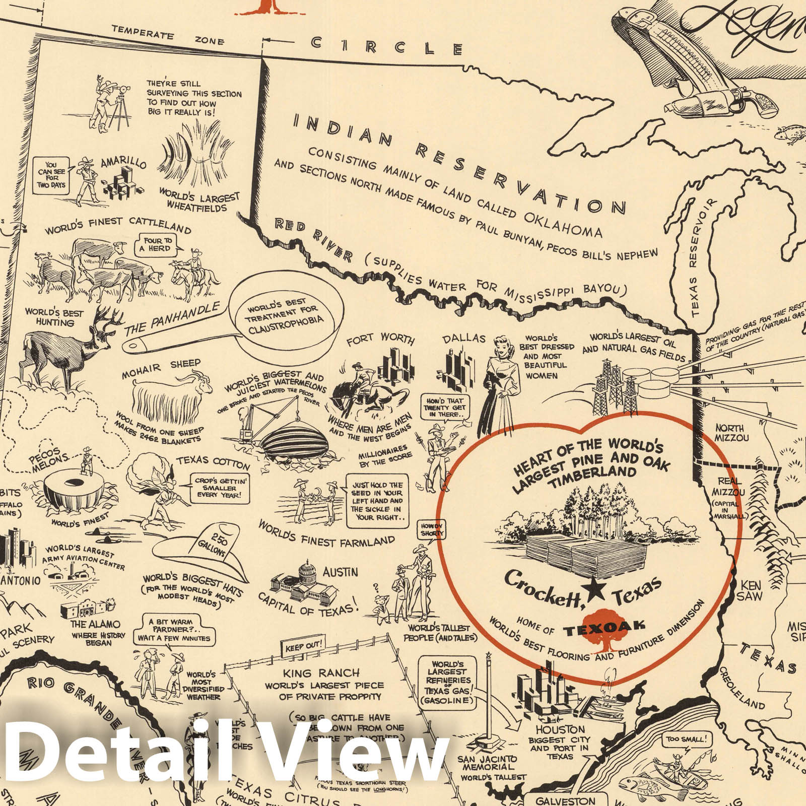 United States and Texas - Satirical Map, 1965 - Historical Map Print