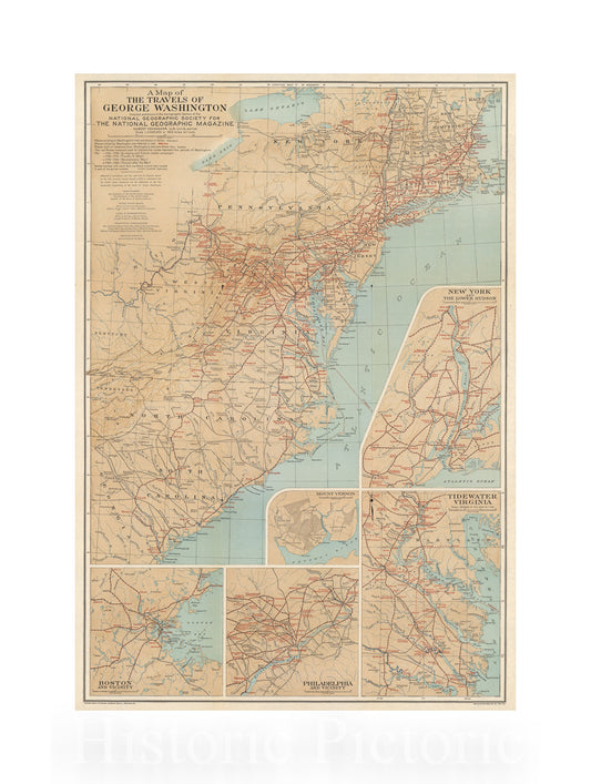 George Washington Travels - Military Map, 1931 - Historical Map Print