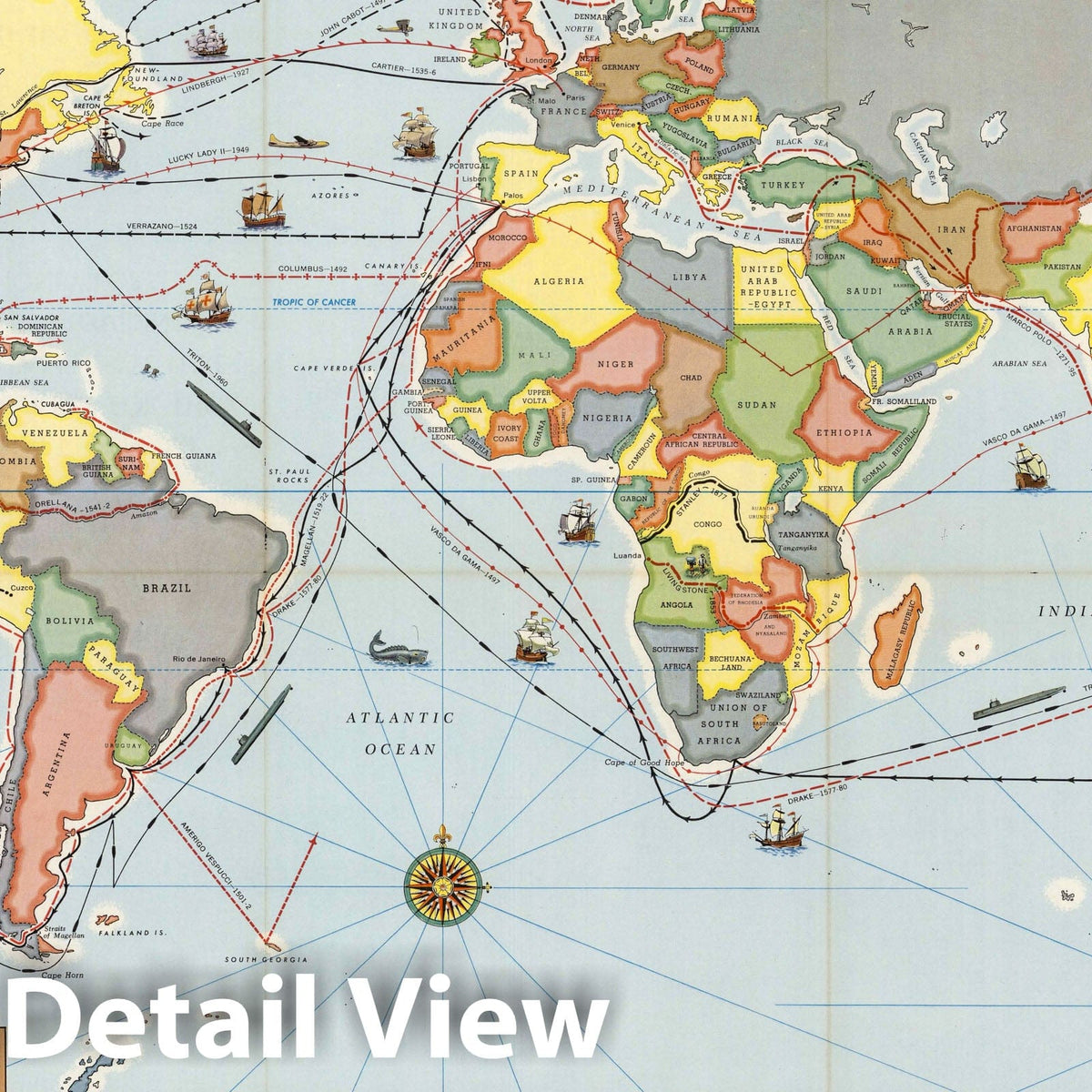World - Discovery and Exploration, 1961 - Historical Map Print