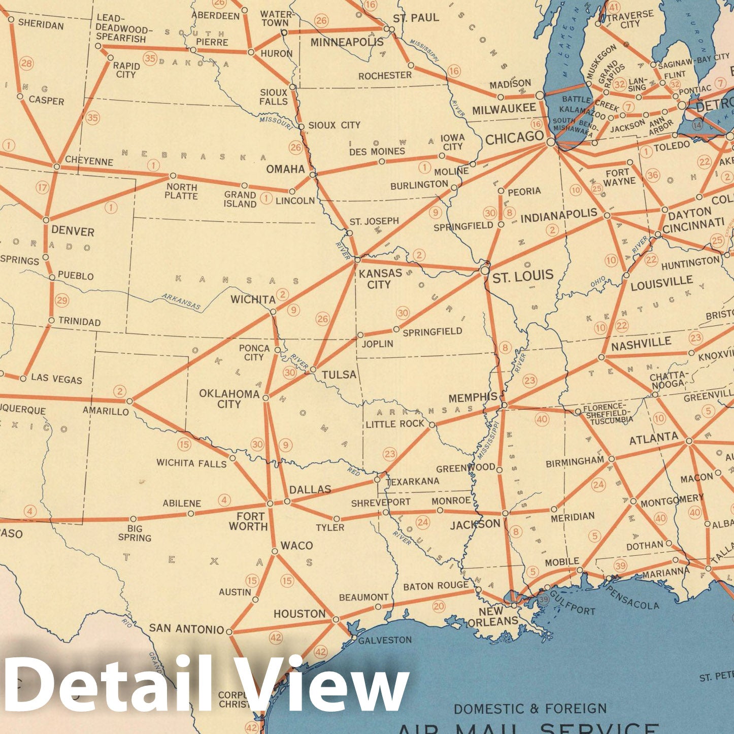 1939 United States Air Mail Service Map - Historical Postal Map Print