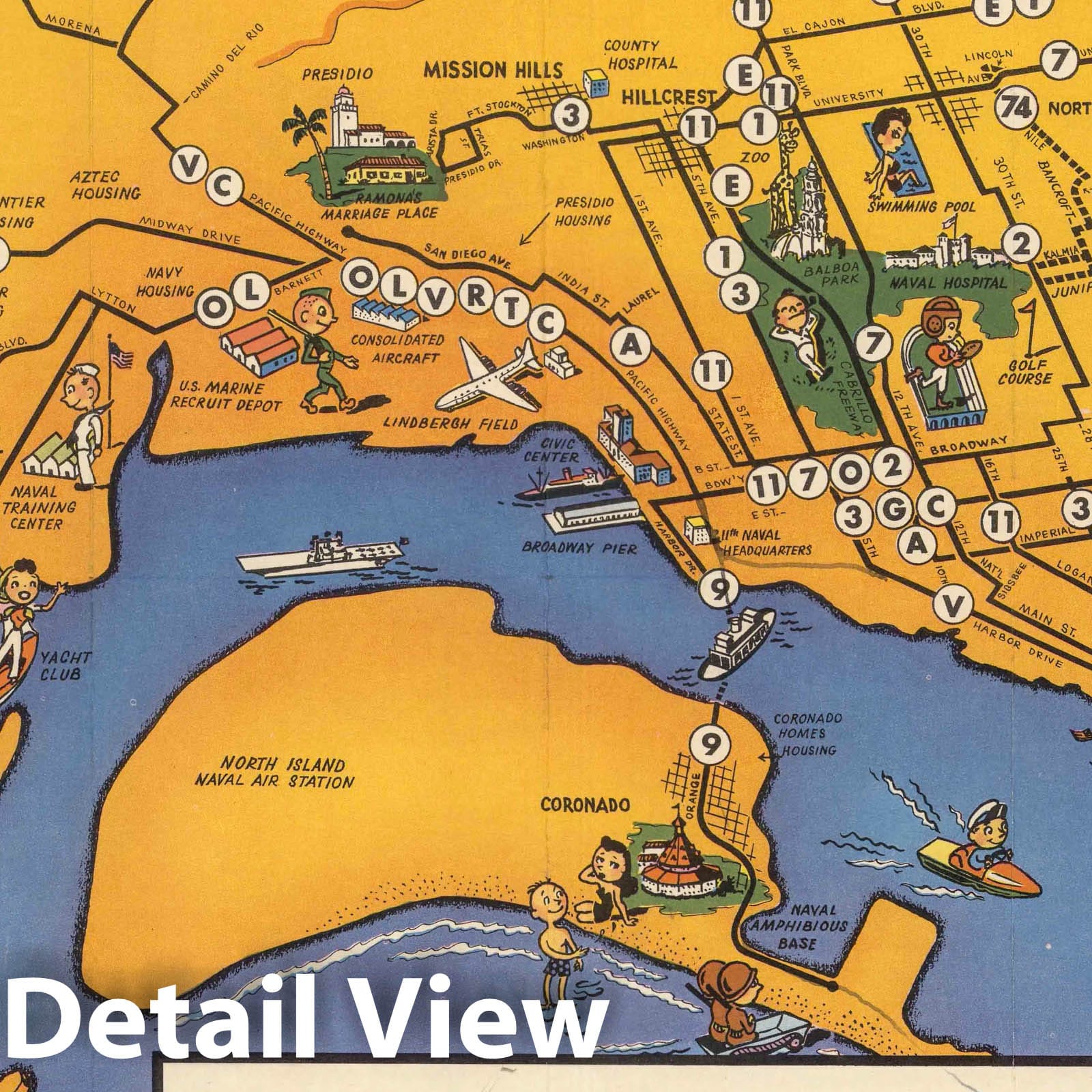 San Diego, California - Pictorial Map, 1960 - Historical Map Print