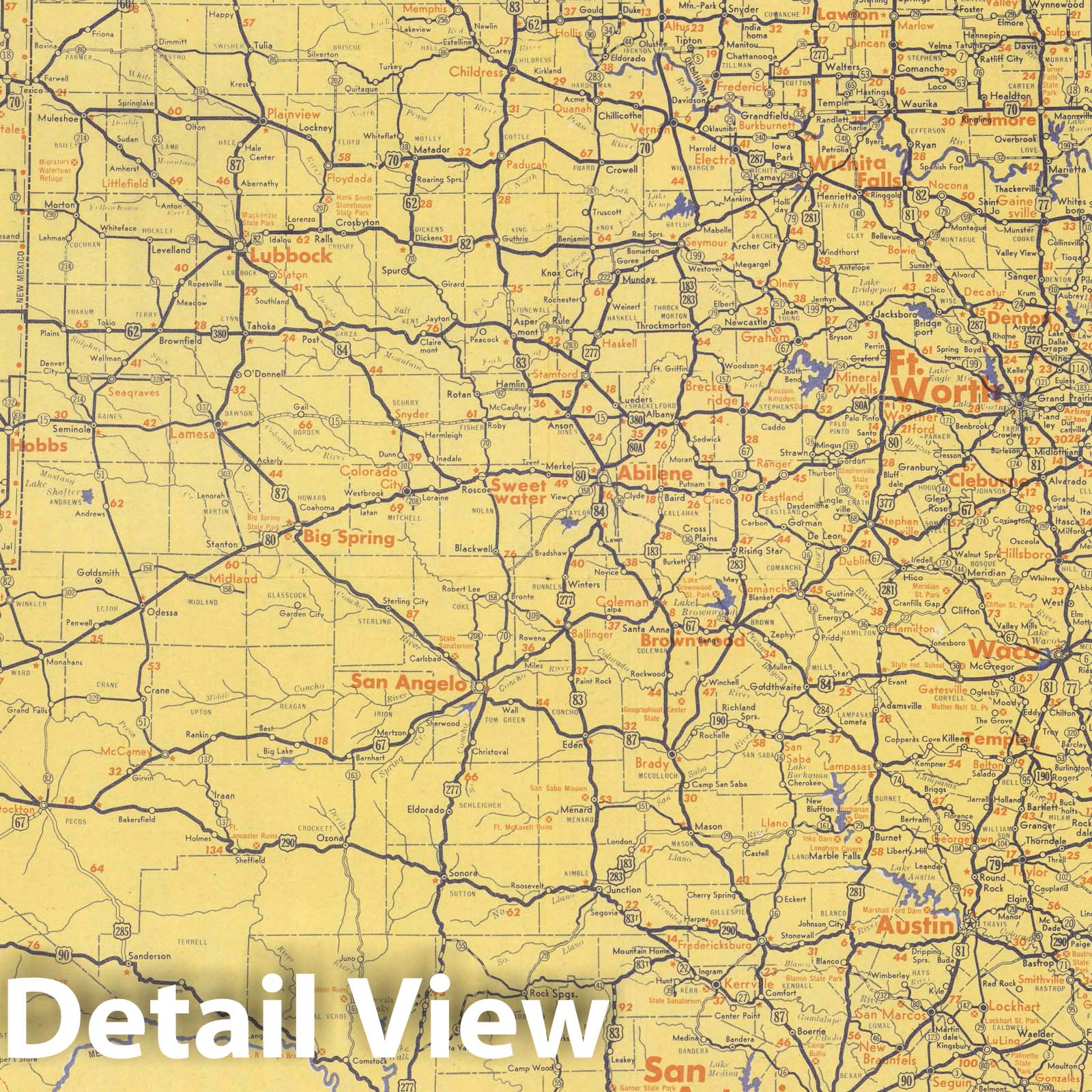 Texas Road Map, 1942 - Historical Map Print