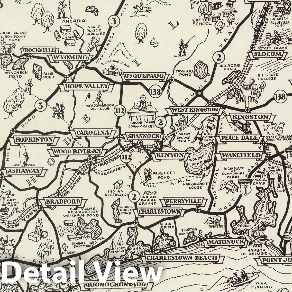 South County, Rhode Island - Pictorial Map, 1936