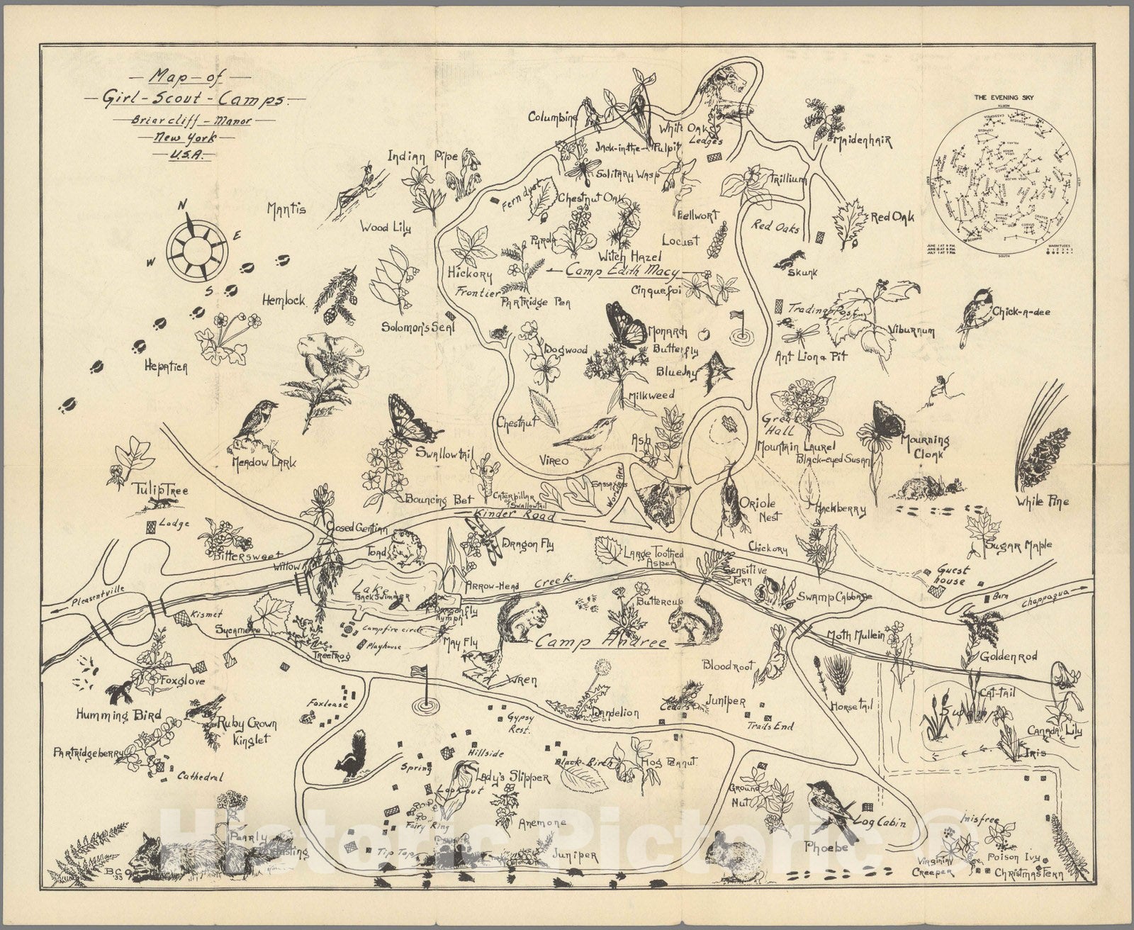 Historic Map : Map of Girl Scout Camps - Briercliff Manor - New York - U.S.A, 1933 - Vintage Wall Art
