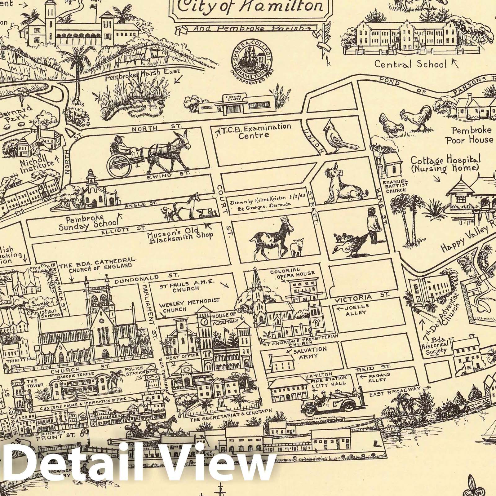 Hamilton, Bermuda - Pictorial Map, 1930