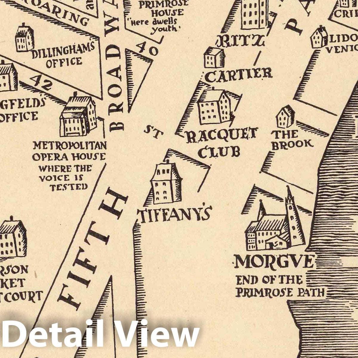 New York - Broadway Pictorial Map, 1925 - Historical Map Print