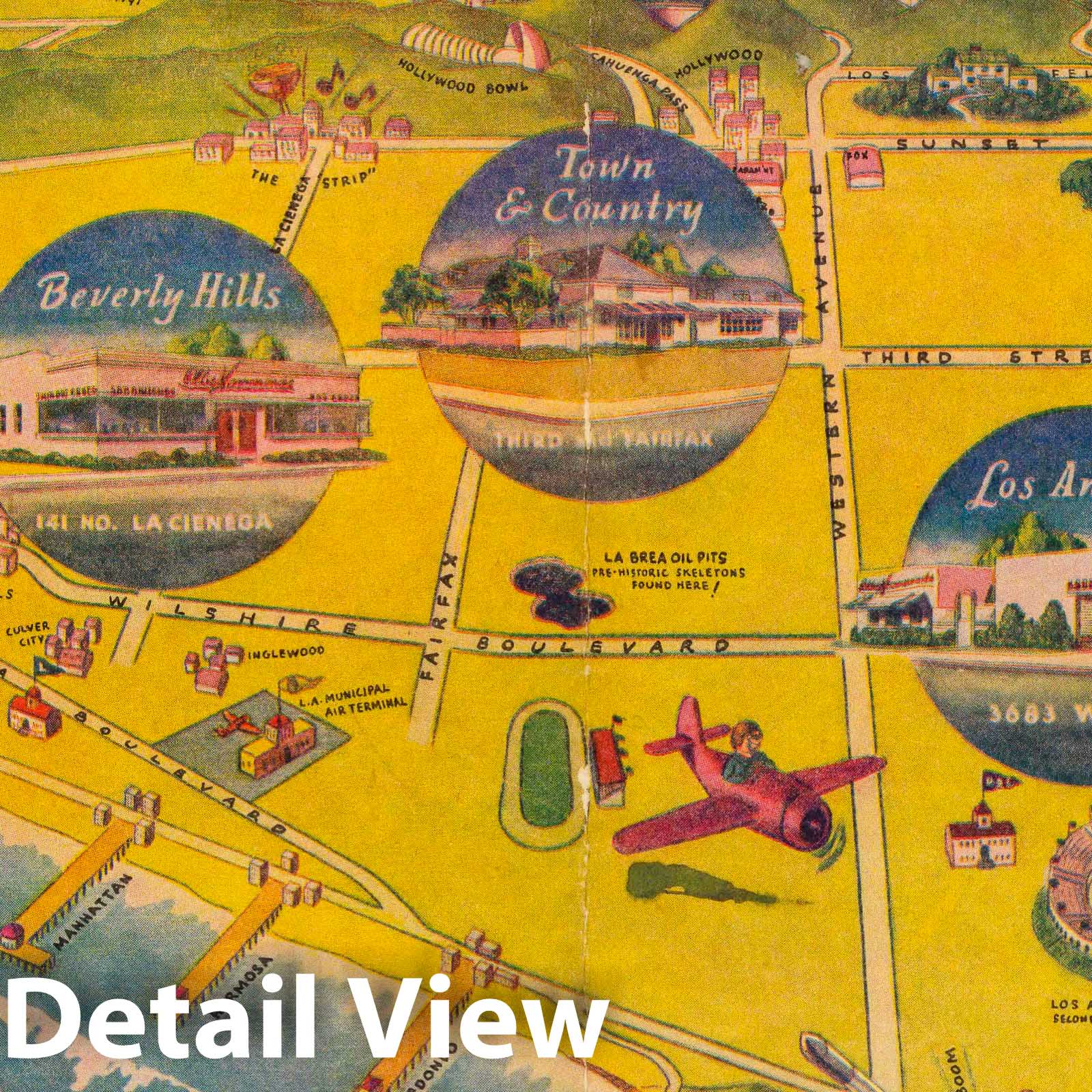 Los Angeles Basin Pictorial Map 1946 - Ollie Hammond's Steak House
