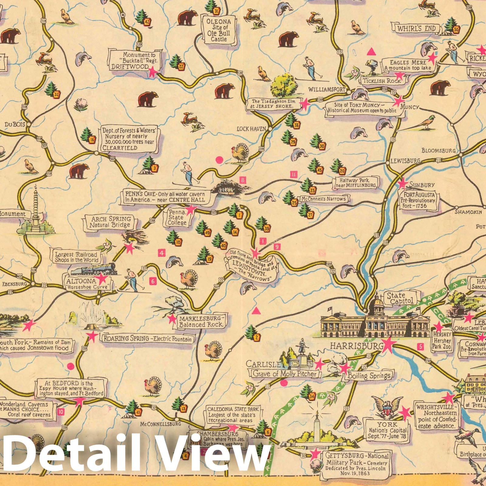 Pennsylvania - Pictorial Map, 1940 - Historical Map Print
