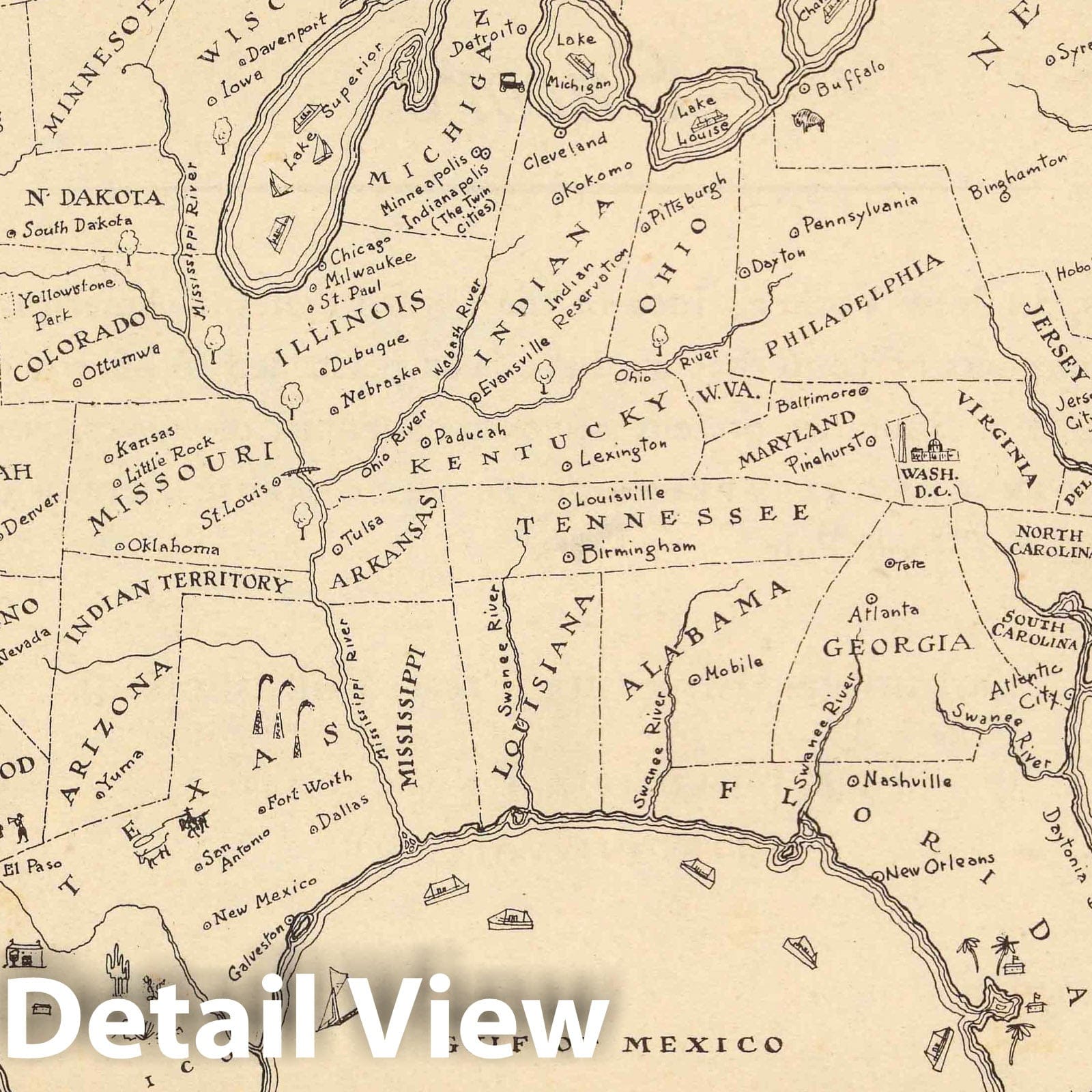 United States - Satirical Map, 1930 - Historical Map Print
