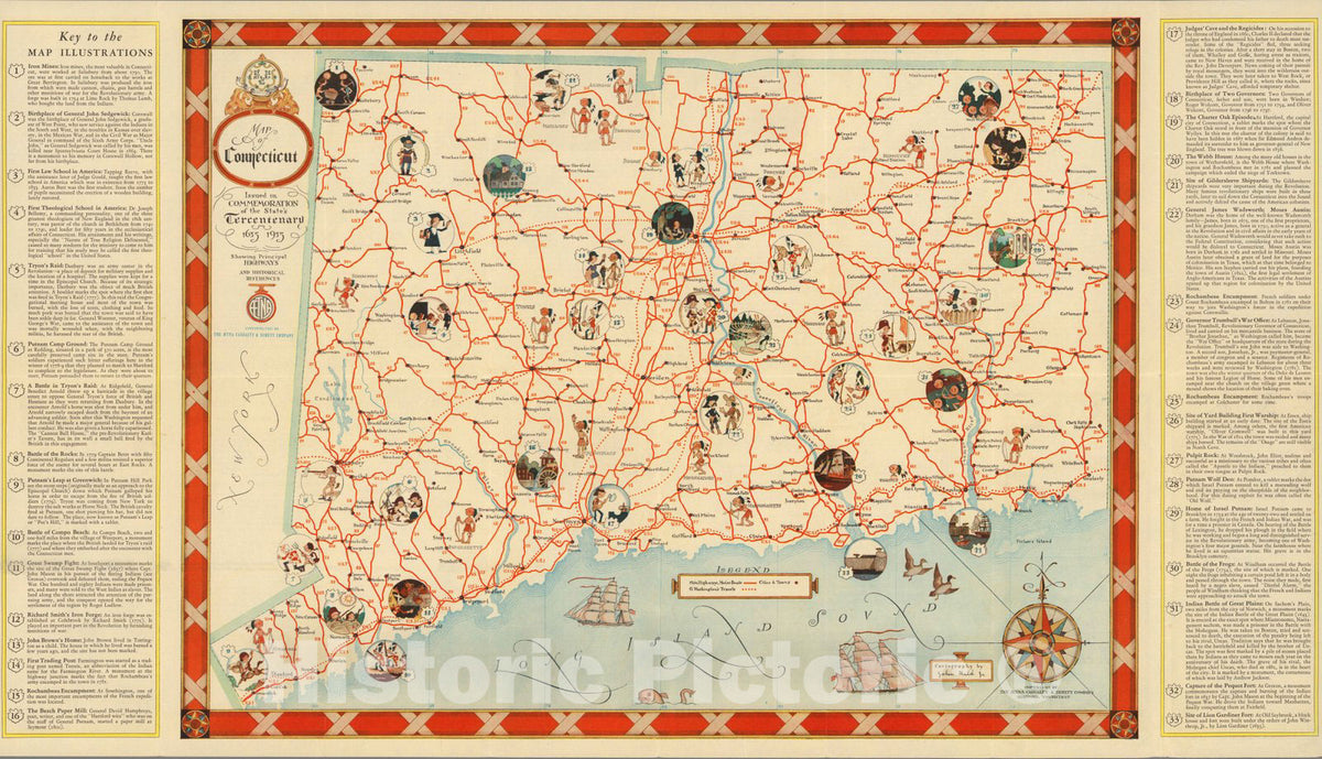 Connecticut - Pictorial Map, 1935 - Historical Map Print