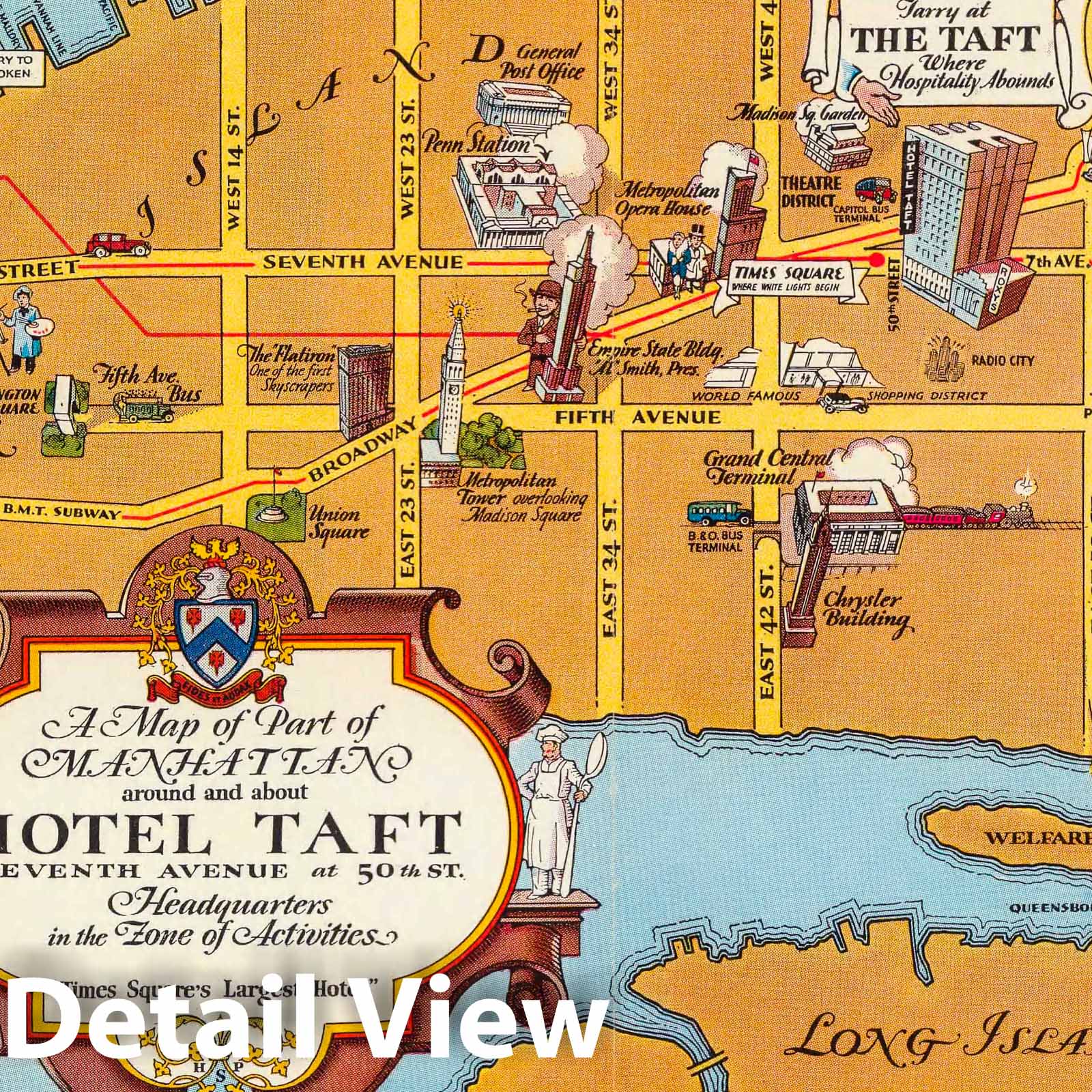 Manhattan, New York - Pictorial Map, 1932 - Historical Map Print