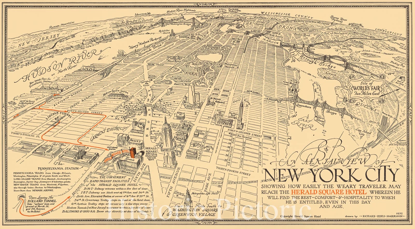 New York City Pictorial Map, 1932 - Historical Map Print