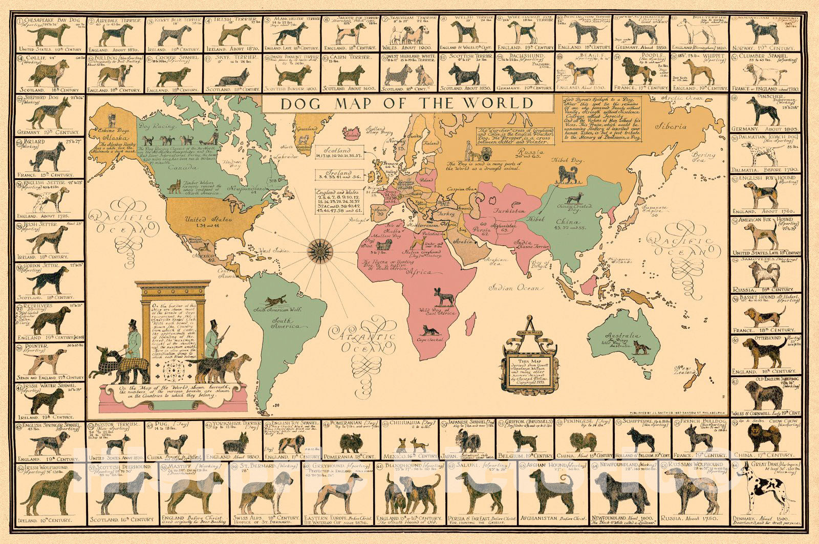 Pictorial Map, 1933 - Dog Map of the World