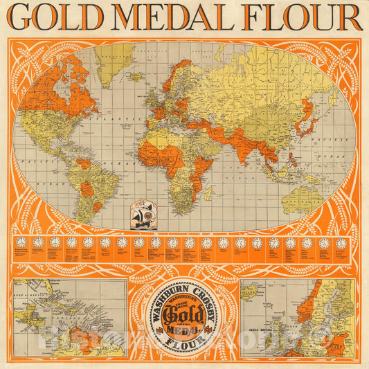 Historic Map - Gold Medal Flour. Washburn Crosby Flour. 1929 - Vintage Wall Art