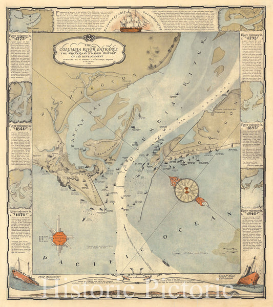 Columbia River Entrance - Nautical Chart, 1936 - Historical Map Print