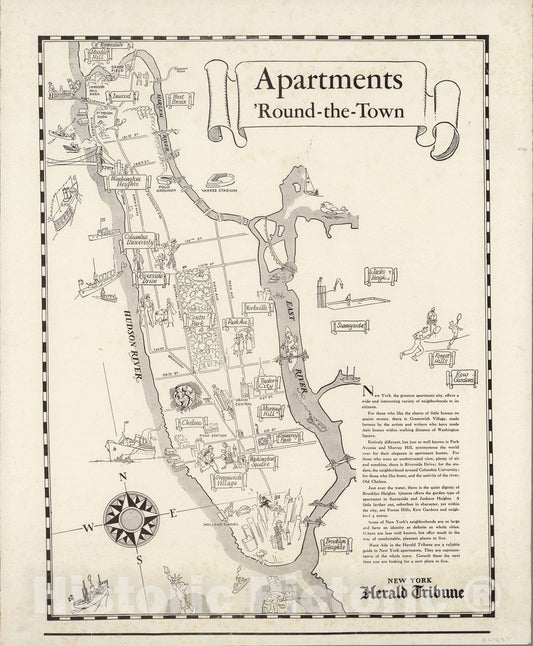 Historic Map : Apartments 'Round-the-Town. New York Herald Tribune. 1925 - Vintage Wall Art