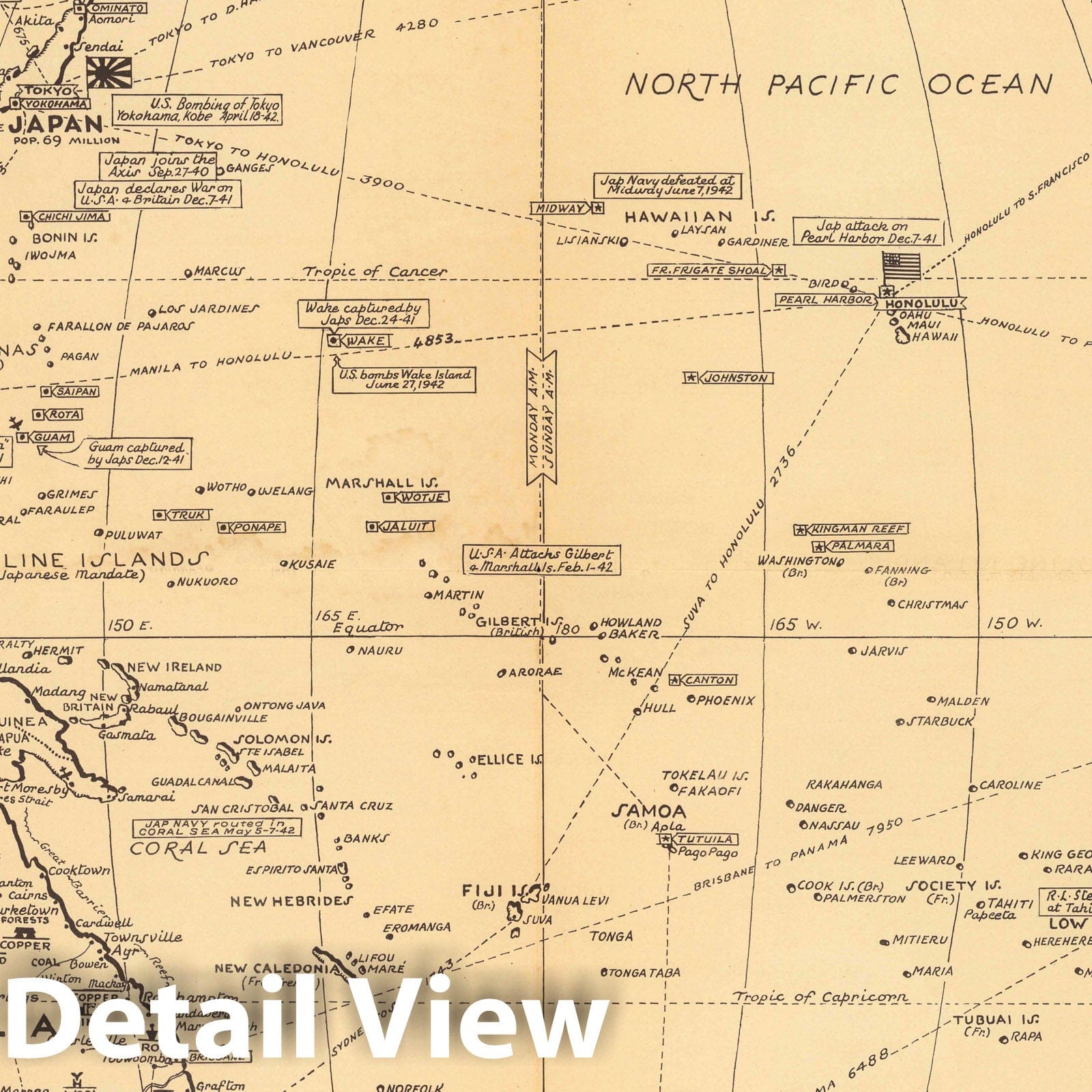 World War II: Pacific War Fronts - Pictorial Map, 1943