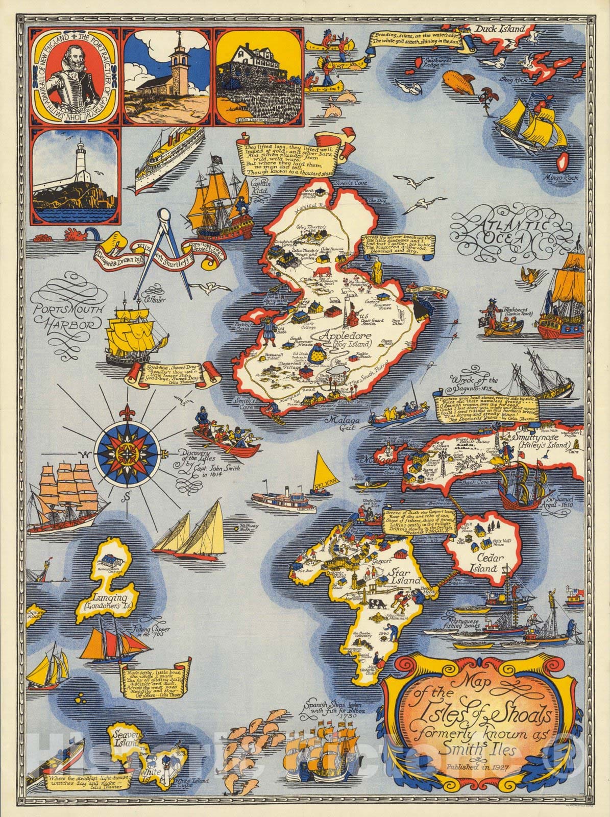 Historic Map : Map of the Isles of Shoals formerly known as Smiths Iles, 1927 - Vintage Wall Art