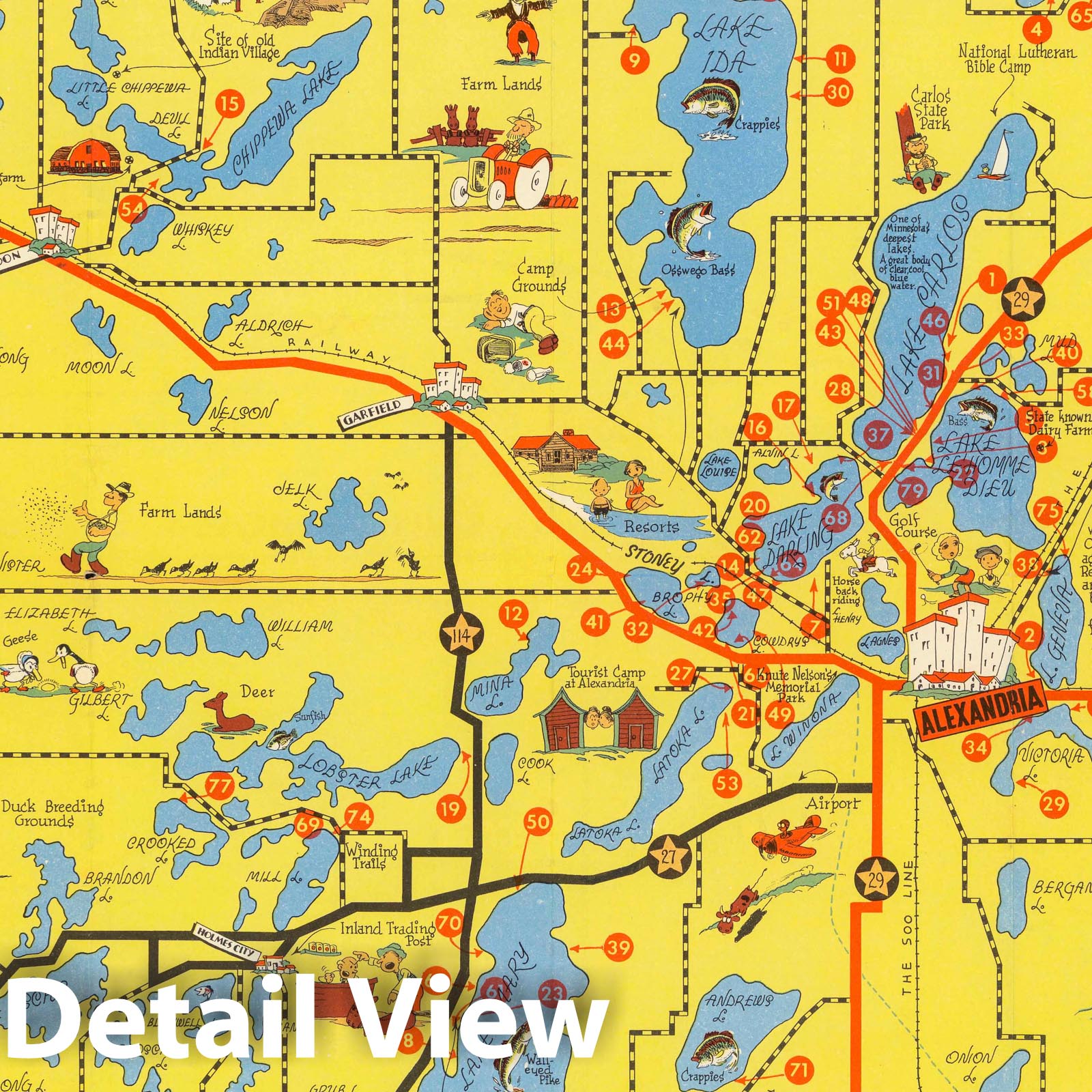 Alexandria Lake Region, Minnesota - Pictorial Map, 1955