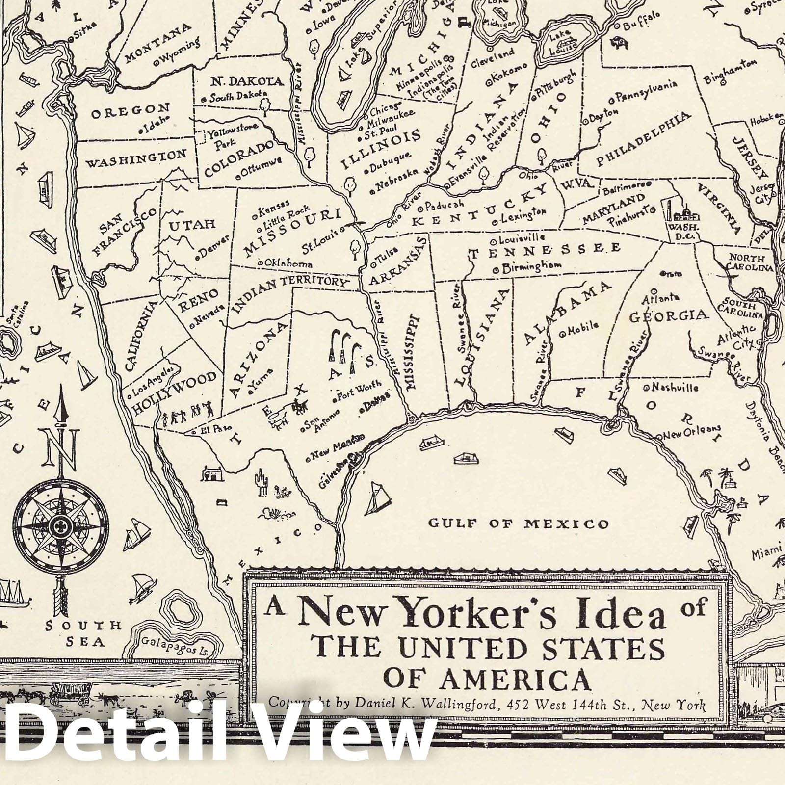 United States - Satirical Map, 1935 - Historical Map Print