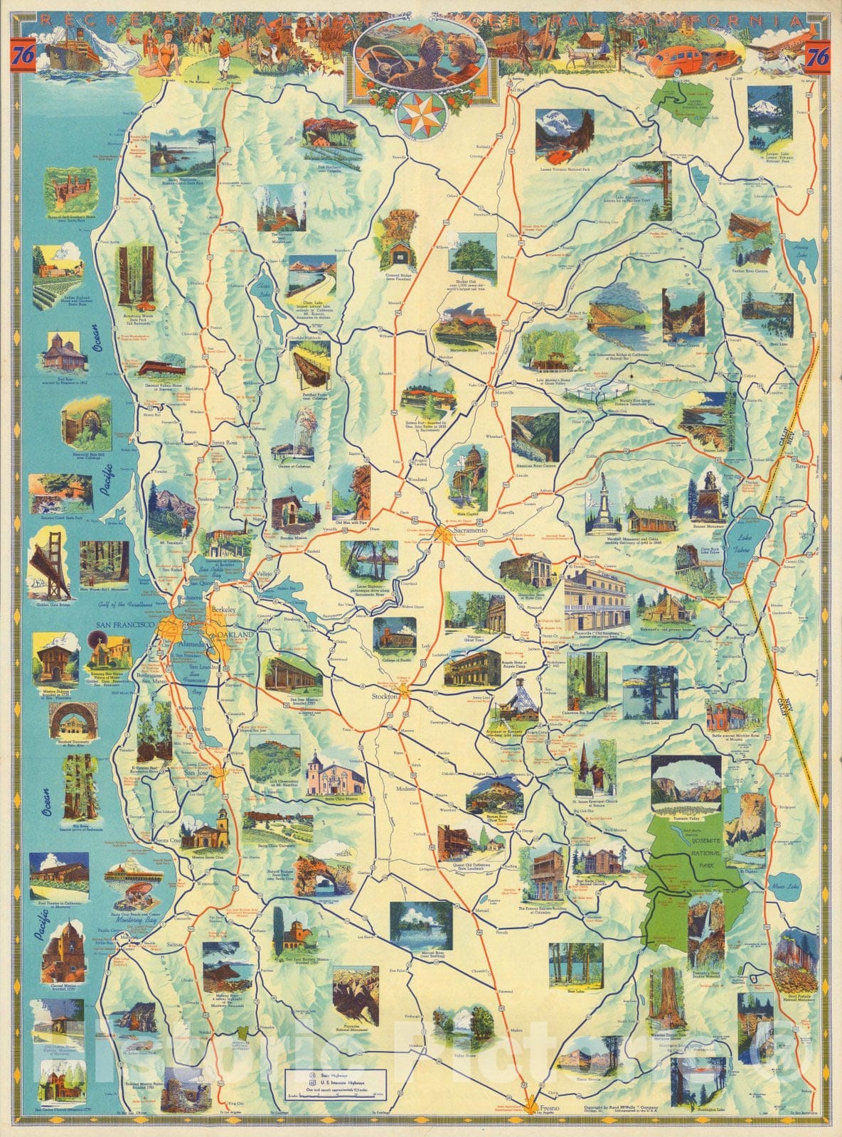 Historic Map : Central California. 1939 v2 - Vintage Wall Art