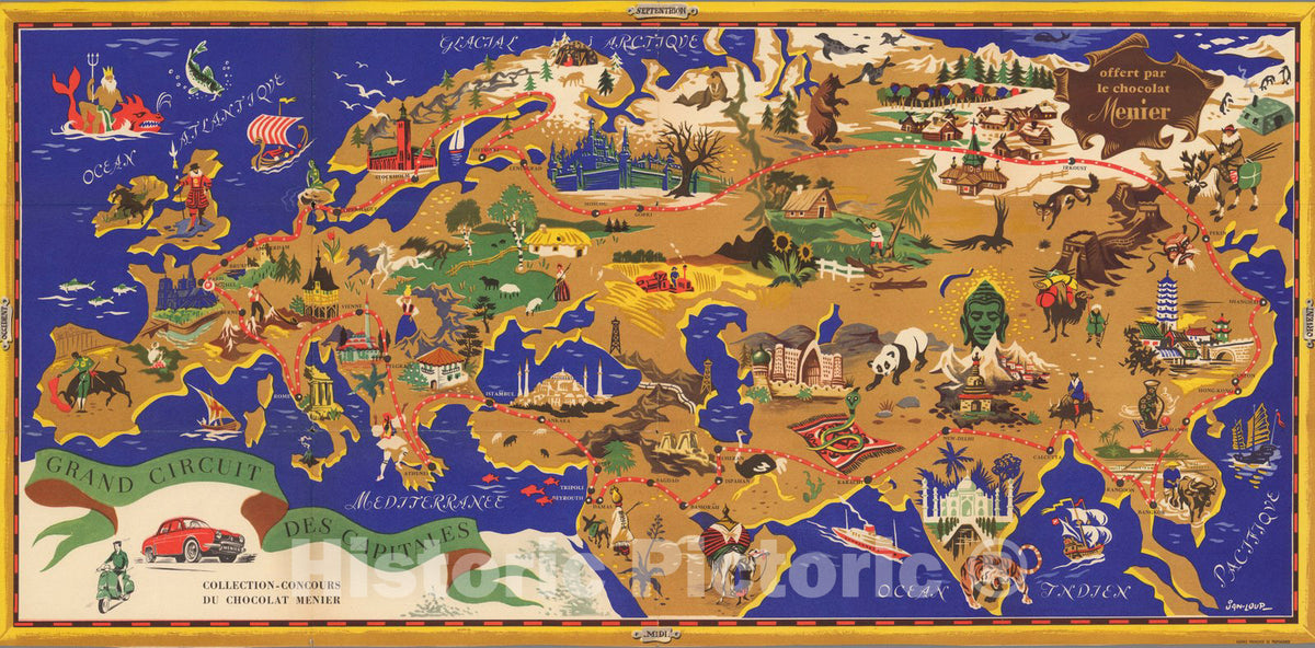 Historic Map : Grand Circuit des Capitales. Collection-Concours du Chocolat Menier. 1935 - Vintage Wall Art