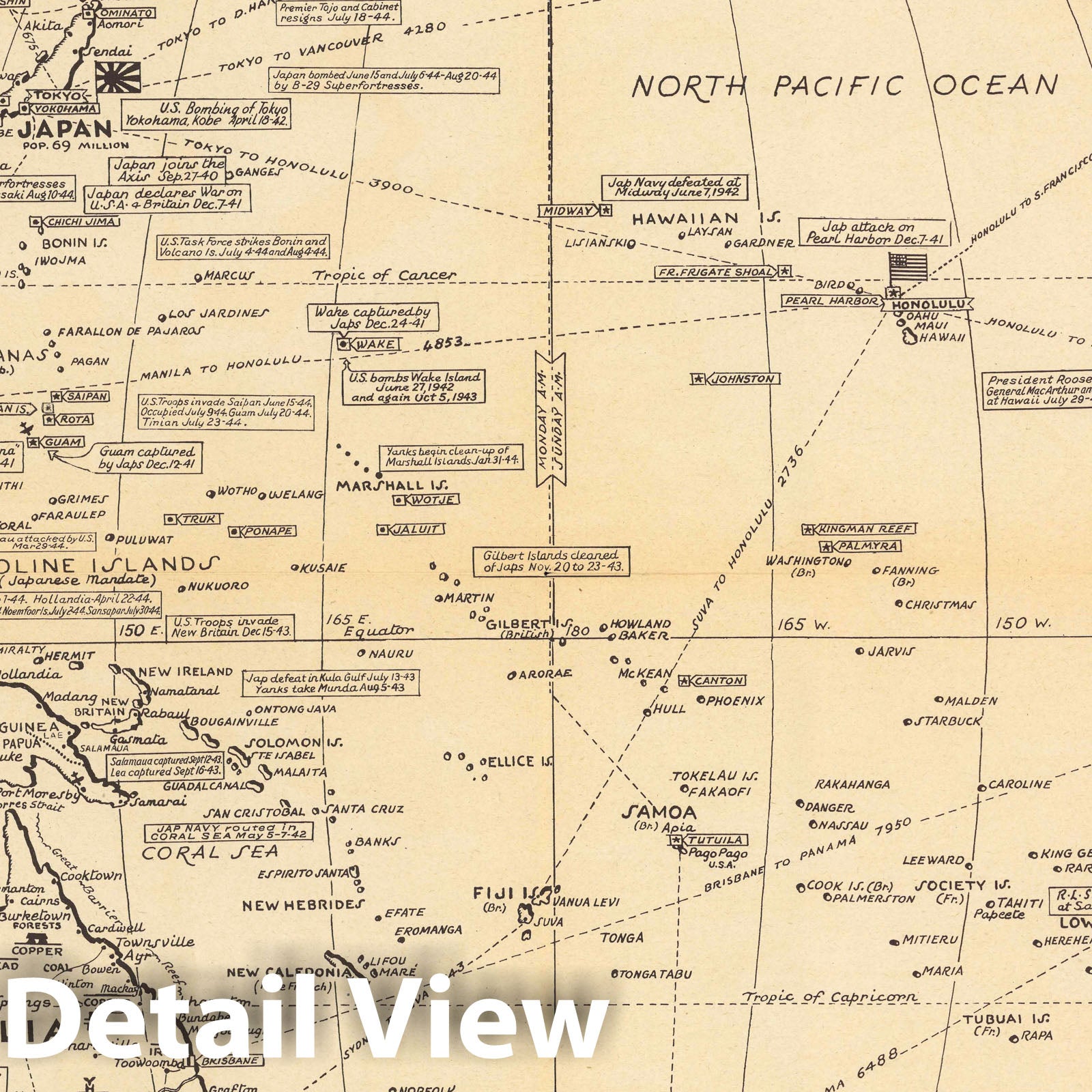 World War II: Pacific War Fronts - Pictorial Map, 1944