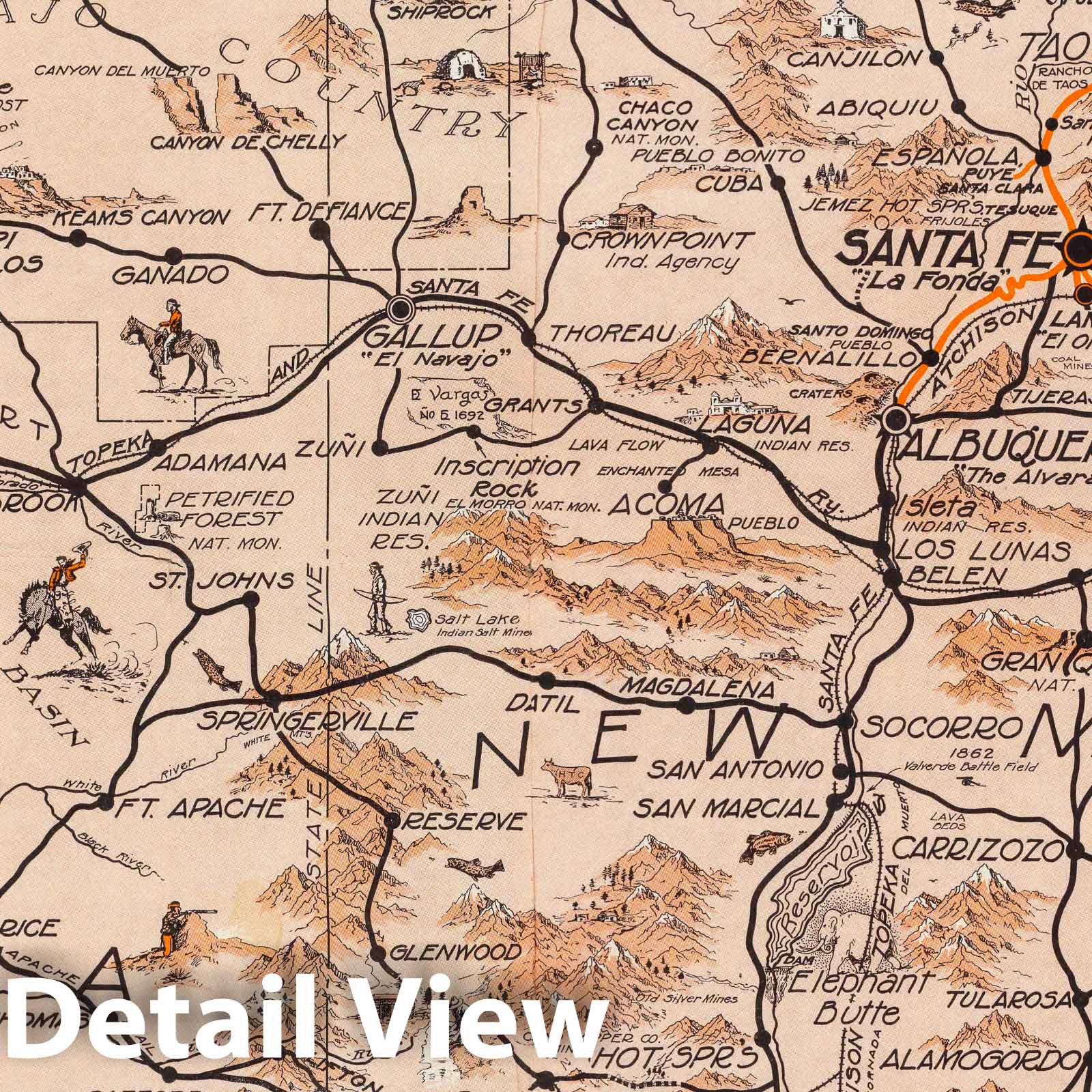 Arizona and New Mexico - Pictorial Map, 1928 - Harveycar Motor Cruises