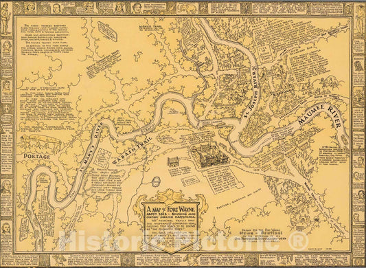 Historic Map : Fort Wayne about 1812 : showing also certain earlier happenings, 1933 - Vintage Wall Art