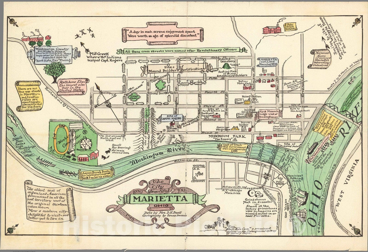 Historic Map : The city beautiful : Marietta Ohio 1866 - Vintage Wall Art