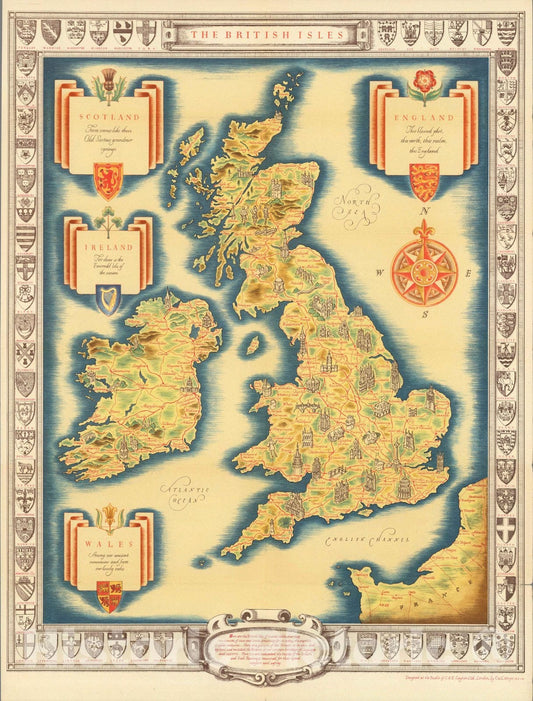 Historic Map : Pocket Map, The British Isles. Designed at the Studio of C.& E. Layton Ltd. 1935 - Vintage Wall Art