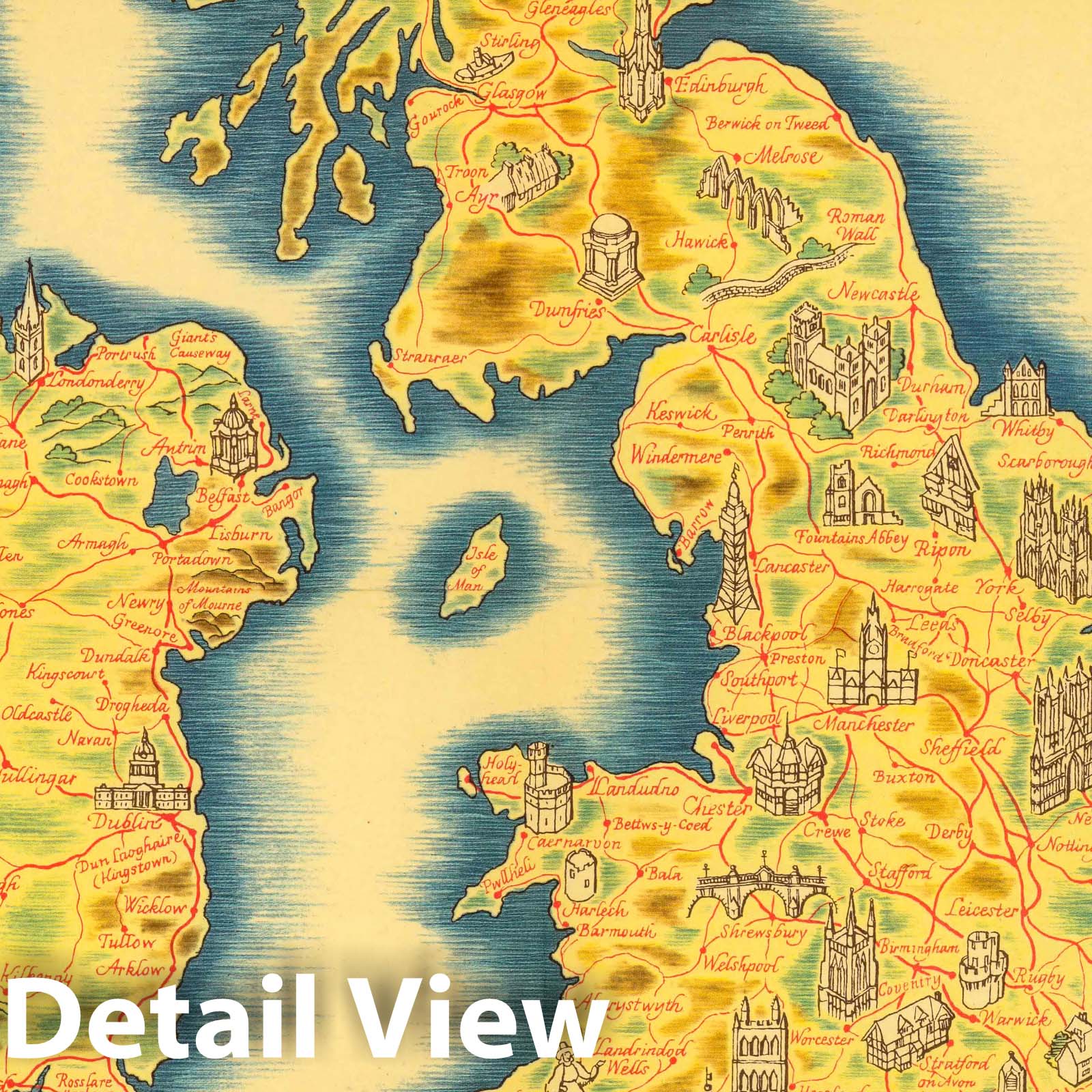 British Isles - Pictorial Map, 1935 - Historical Map Print