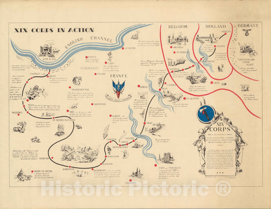 Historic Map : XIX Corps in action 1944 - Vintage Wall Art