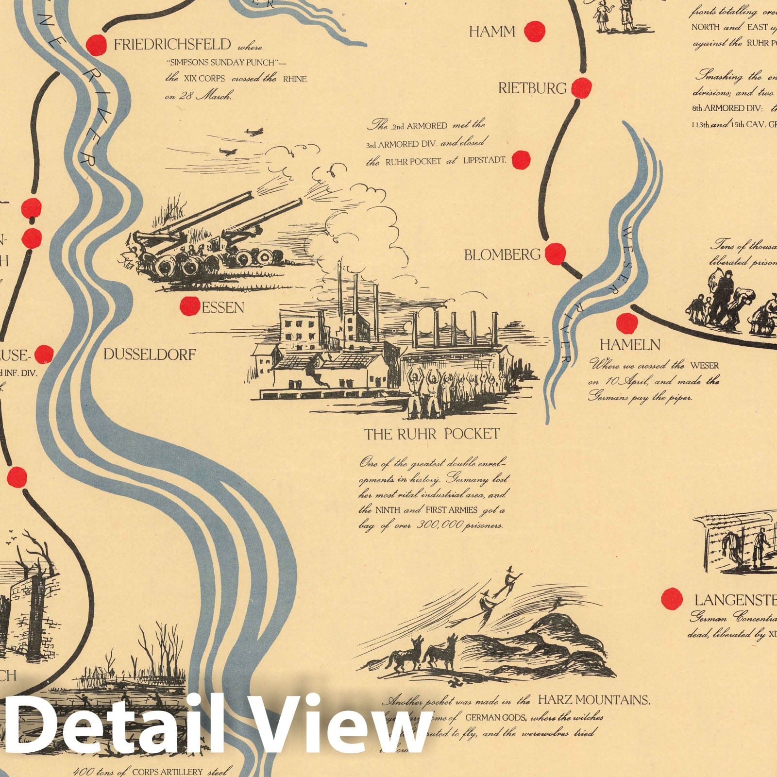 World War II: XIX Corps, Germany - Pictorial Map, 1945