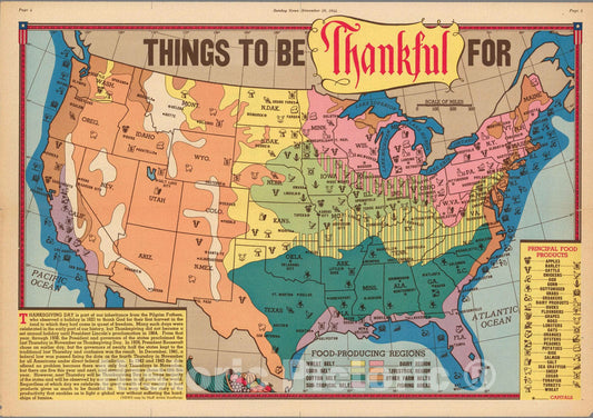 Historic Map : Things to be thankful for 1944 - Vintage Wall Art